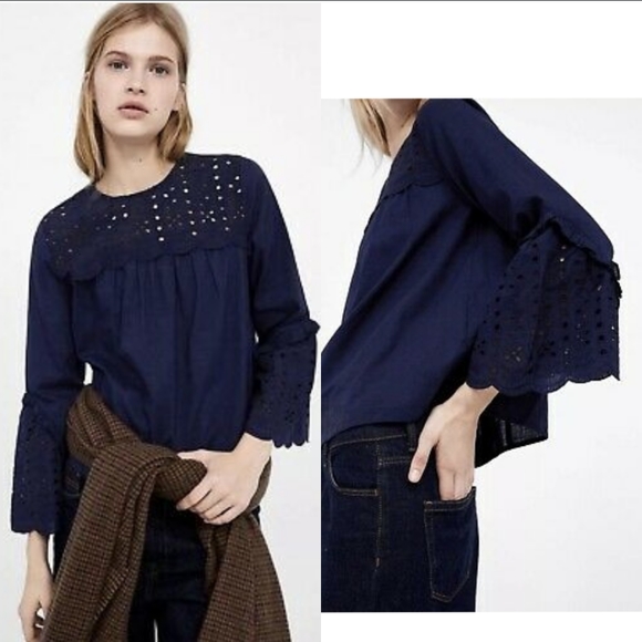 Zara Navy Eyelet Shirt - Picture 1 of 8